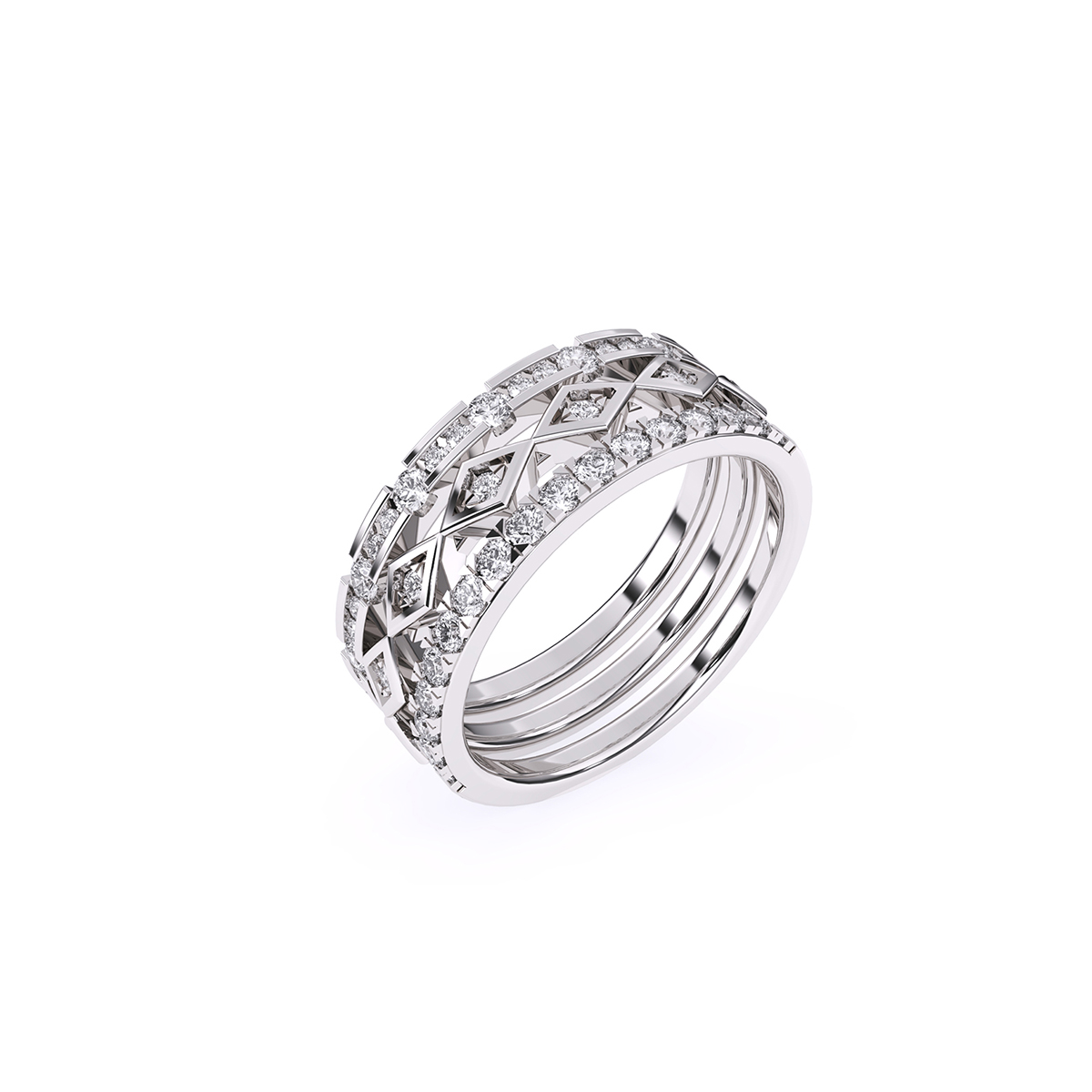 Impressive Three Row Diamond Wedding Band